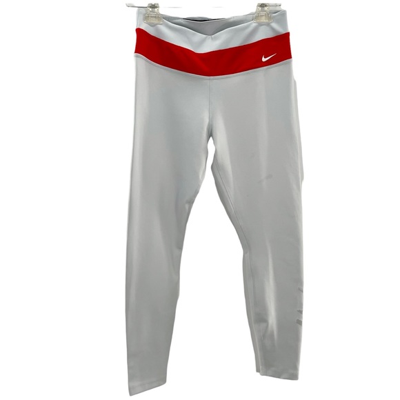 Nike Dri-Fit Light Gray & Red Leggings / Running Pants w/ Large Logo in Size Med - Picture 4 of 13